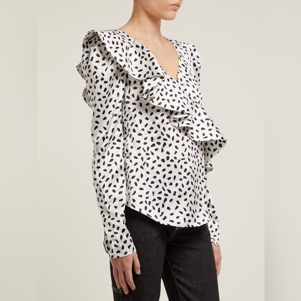 Self-Portrait Dot Satin Printed Frill Top